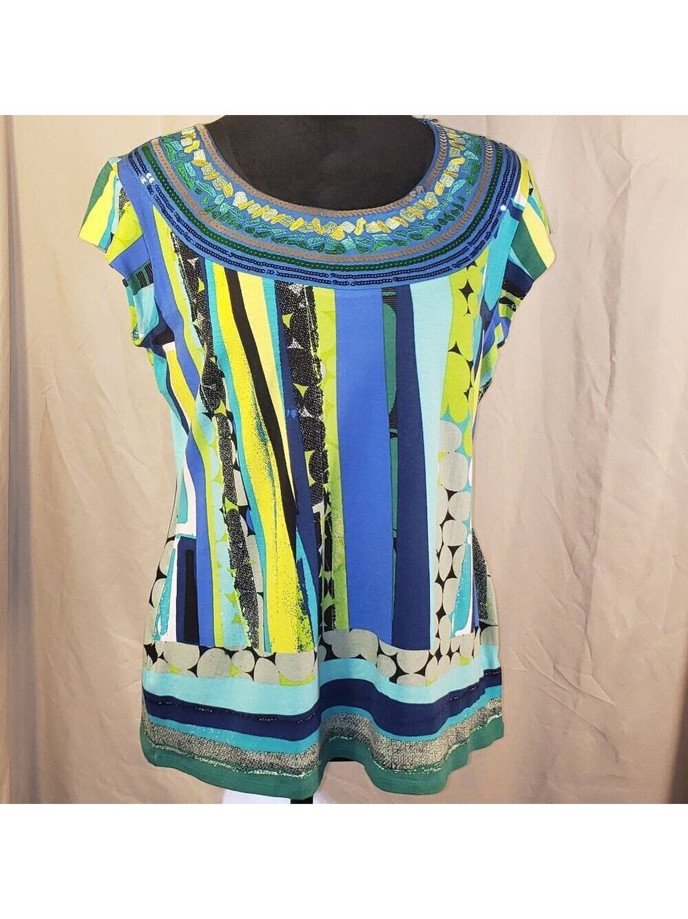 Spring + Mercer Women's Multicolor Blouse with Sequined Neckline - Size M